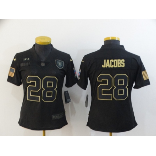 Women's Oakland Raiders 28 Josh Jacobs Black Nike 2020 Salute To Service Limited Jersey