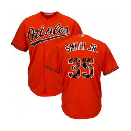 Men's Baltimore Orioles 35 Dwight Smith Jr. Authentic Orange Team Logo Fashion Cool Base Baseball Jersey