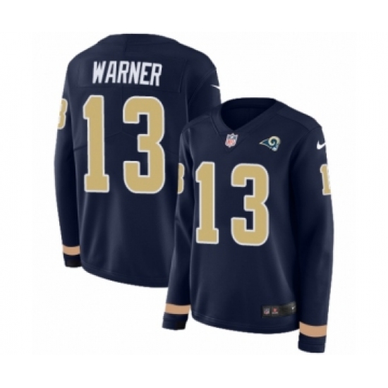 Women's Nike Los Angeles Rams 13 Kurt Warner Limited Navy Blue Therma Long Sleeve NFL Jersey