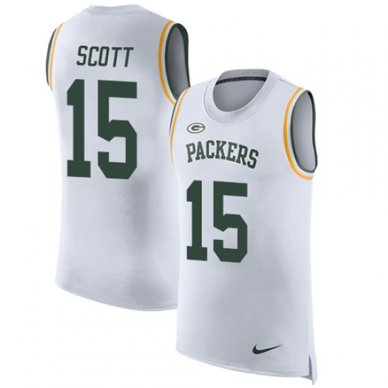 Men's Nike Green Bay Packers 15 JK Scott White Rush Player Name & Number Tank Top NFL Jersey