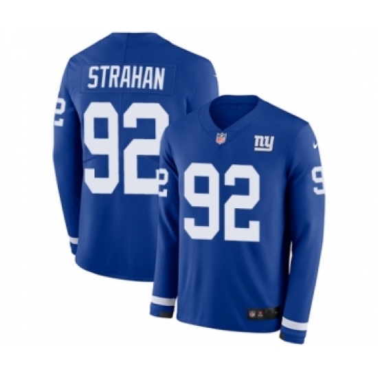 Youth Nike New York Giants 92 Michael Strahan Limited Royal Blue Therma Long Sleeve NFL Jersey