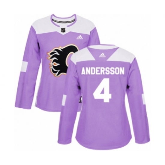 Women's Reebok Calgary Flames 4 Rasmus Andersson Authentic Purple Fights Cancer Practice NHL Jersey