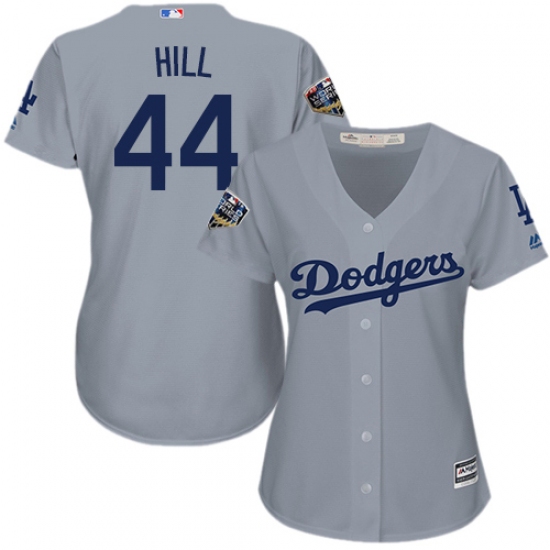 Women's Majestic Los Angeles Dodgers 44 Rich Hill Authentic Grey Road Cool Base 2018 World Series MLB Jersey