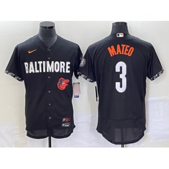 Men's Baltimore Orioles 3 Jorge Mateo Black 2023 City Connect Flex Base Stitched Jersey 1