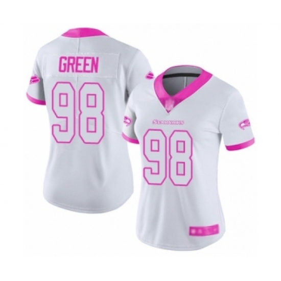 Women's Seattle Seahawks 98 Rasheem Green Limited White Pink Rush Fashion Football Jersey