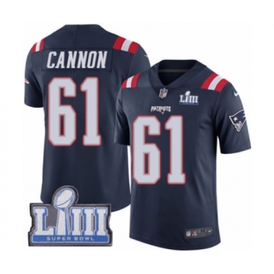 Men's Nike New England Patriots 61 Marcus Cannon Limited Navy Blue Rush Vapor Untouchable Super Bowl LIII Bound NFL Jersey
