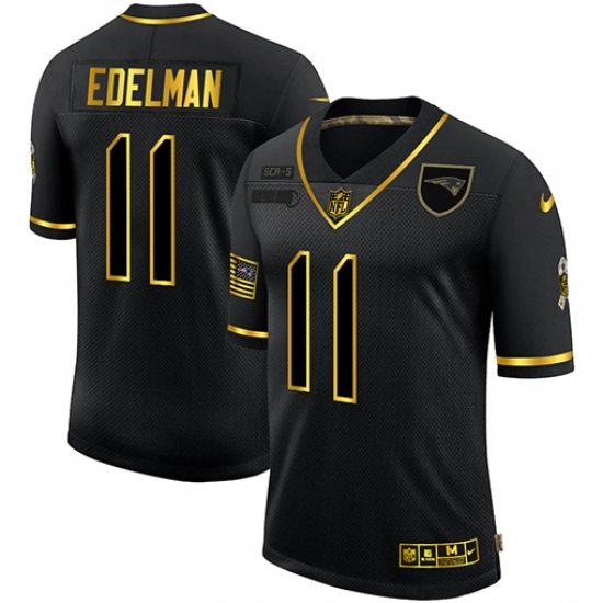 Men's New England Patriots 11 Julian Edelman Olive Gold Nike 2020 Salute To Service Limited Jersey