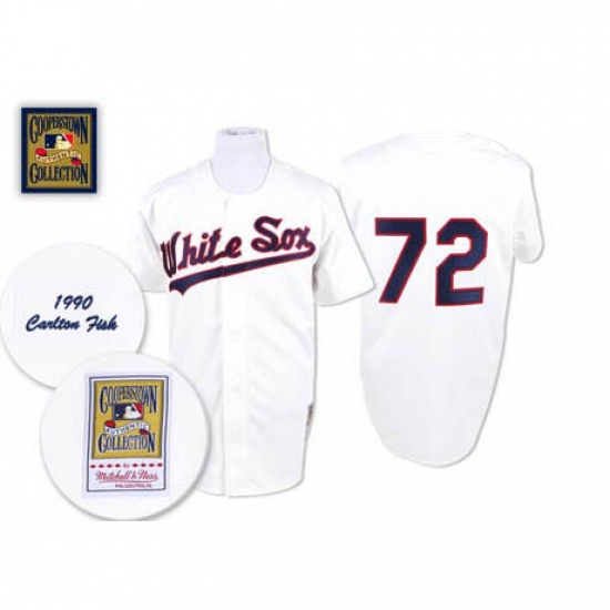 Men's Mitchell and Ness 1990 Chicago White Sox 72 Carlton Fisk Authentic White Throwback MLB Jersey