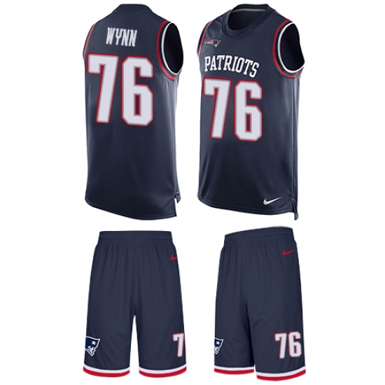 Men's Nike New England Patriots 76 Isaiah Wynn Limited Navy Blue Tank Top Suit NFL Jersey