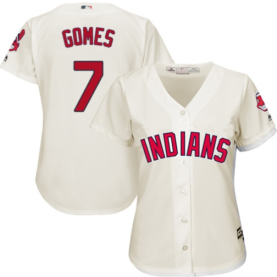 Women's Majestic Cleveland Indians 7 Yan Gomes Authentic Cream Alternate 2 Cool Base MLB Jersey