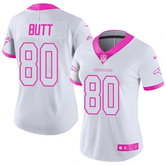 Women's Nike Denver Broncos 80 Jake Butt Limited White/Pink Rush Fashion NFL Jersey