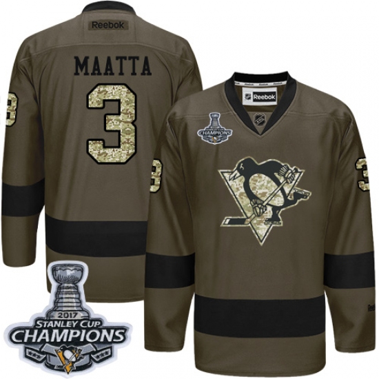 Men's Reebok Pittsburgh Penguins 3 Olli Maatta Authentic Green Salute to Service 2017 Stanley Cup Champions NHL Jersey