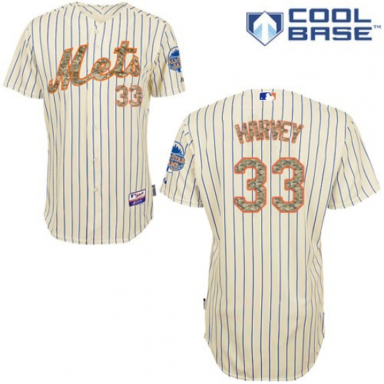 Men's Majestic New York Mets 33 Matt Harvey Authentic Cream USMC Cool Base MLB Jersey