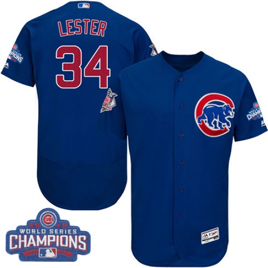 Men's Majestic Chicago Cubs 34 Jon Lester Royal Blue 2016 World Series Champions Flexbase Authentic Collection MLB Jersey