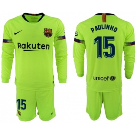 Barcelona 15 Paulinho Away Long Sleeves Soccer Club Jersey