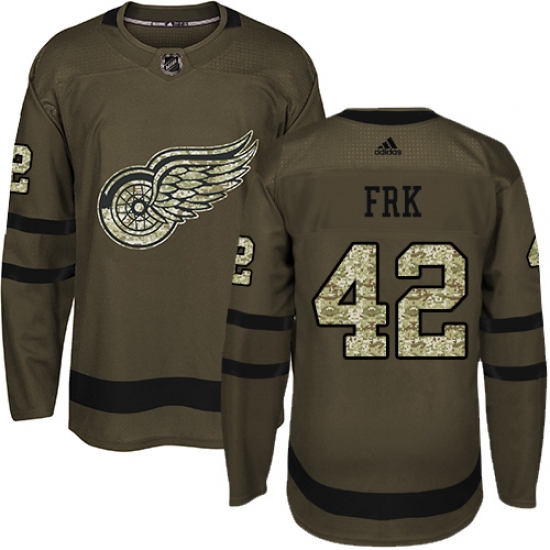 Men's Adidas Detroit Red Wings 42 Martin Frk Authentic Green Salute to Service NHL Jersey