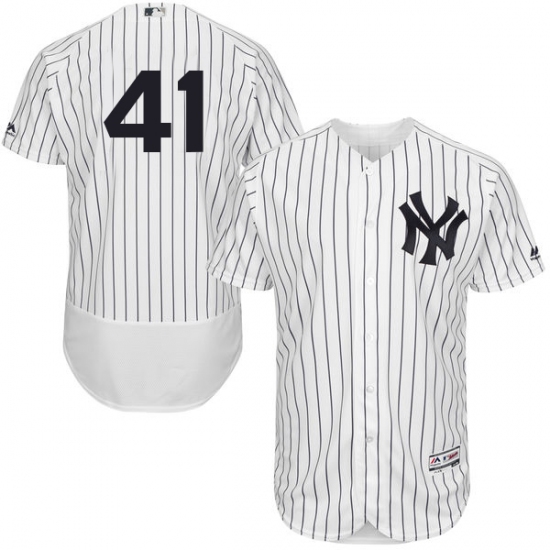 Men's Majestic New York Yankees 41 Randy Johnson White Home Flex Base Authentic Collection MLB Jersey