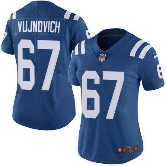 Women's Nike Indianapolis Colts 67 Jeremy Vujnovich Royal Blue Team Color Vapor Untouchable Limited Player NFL Jersey