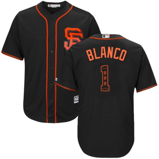 Men's Majestic San Francisco Giants 1 Gregor Blanco Authentic Black Team Logo Fashion Cool Base MLB Jersey