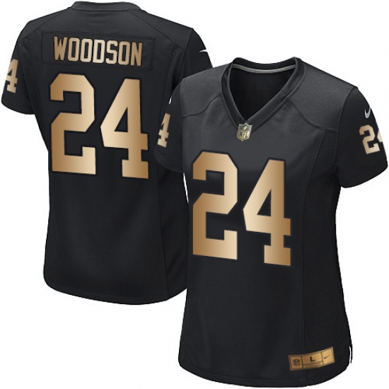 Women's Nike Oakland Raiders 24 Charles Woodson Elite Black/Gold Team Color NFL Jersey