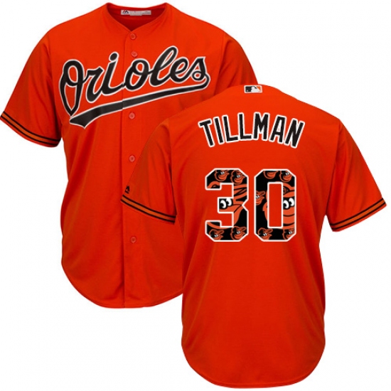 Men's Majestic Baltimore Orioles 30 Chris Tillman Authentic Orange Team Logo Fashion Cool Base MLB Jersey