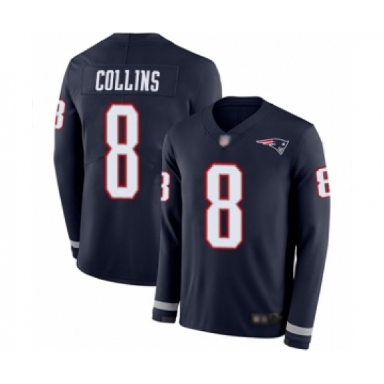 Men's New England Patriots 8 Jamie Collins Limited Navy Blue Therma Long Sleeve Football Jersey