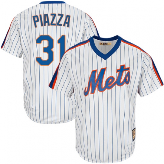 Men's Majestic New York Mets 31 Mike Piazza Authentic White Cooperstown MLB Jersey