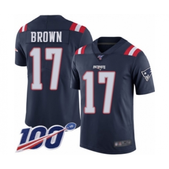 Men's New England Patriots 17 Antonio Brown Limited Navy Blue Rush Vapor Untouchable 100th Season Football Jersey