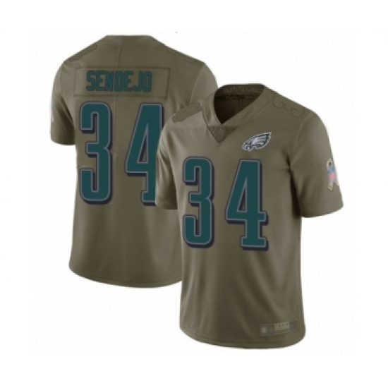 Youth Philadelphia Eagles 34 Andrew Sendejo Limited Olive 2017 Salute to Service Football Jersey