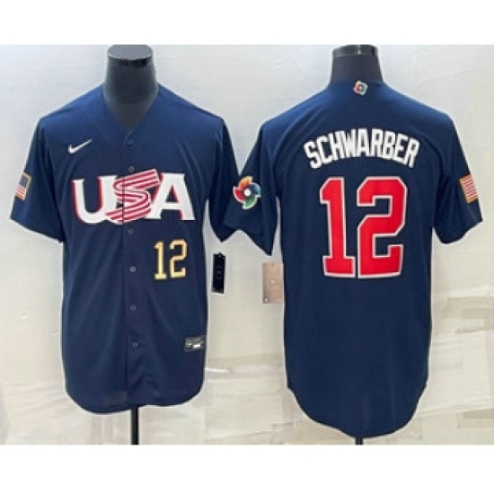 Mens USA Baseball 12 Kyle Schwarber Number 2023 Navy World Baseball Classic Stitched Jersey