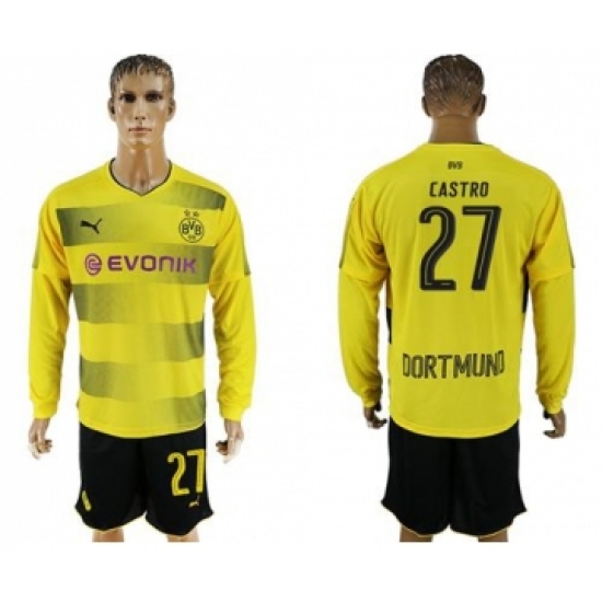 Dortmund 27 Castro Home Long Sleeves Soccer Club Jersey