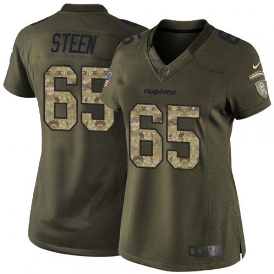 Women's Nike Miami Dolphins 65 Anthony Steen Elite Green Salute to Service NFL Jersey