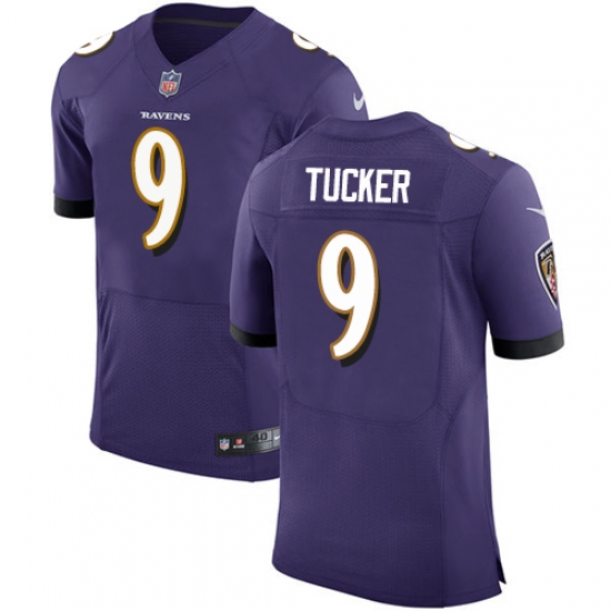 Men's Nike Baltimore Ravens 9 Justin Tucker Elite Purple Team Color NFL Jersey