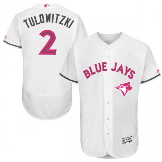Men's Majestic Toronto Blue Jays 2 Troy Tulowitzki Authentic White 2016 Mother's Day Fashion Flex Base MLB Jersey