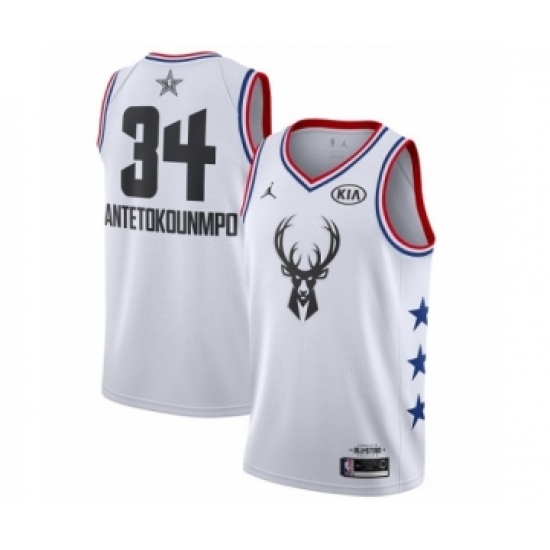 Men's Jordan Milwaukee Bucks 34 Giannis Antetokounmpo Swingman White 2019 All-Star Game Basketball Jersey