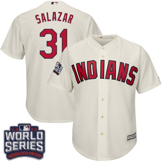 Youth Majestic Cleveland Indians 31 Danny Salazar Authentic Cream Alternate 2 2016 World Series Bound Cool Base MLB Jersey