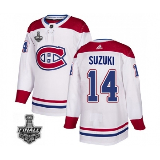 Men's Adidas Canadiens 14 Nick Suzuki White Road Authentic 2021 Stanley Cup Jersey