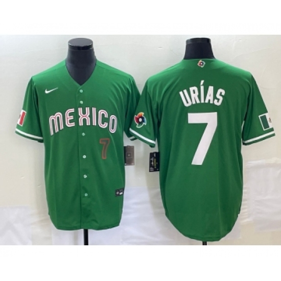 Men's Mexico Baseball 7 Julio Urias Number Green 2023 World Baseball Classic Stitched Jersey 2