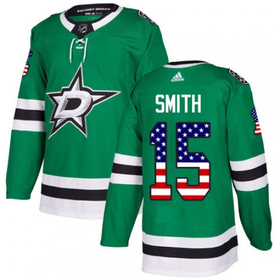 Men's Adidas Dallas Stars 15 Bobby Smith Authentic Green USA Flag Fashion NHL Jersey