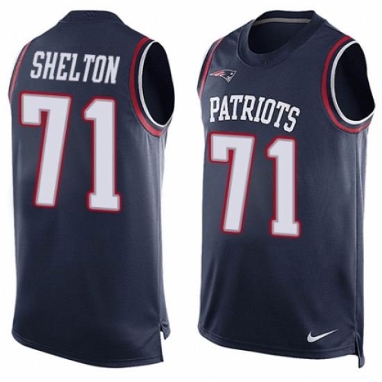Men's Nike New England Patriots 71 Danny Shelton Limited Navy Blue Player Name & Number Tank Top NFL Jersey