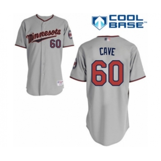 Men's Minnesota Twins 60 Jake Cave Authentic Grey Road Cool Base Baseball Player Jersey