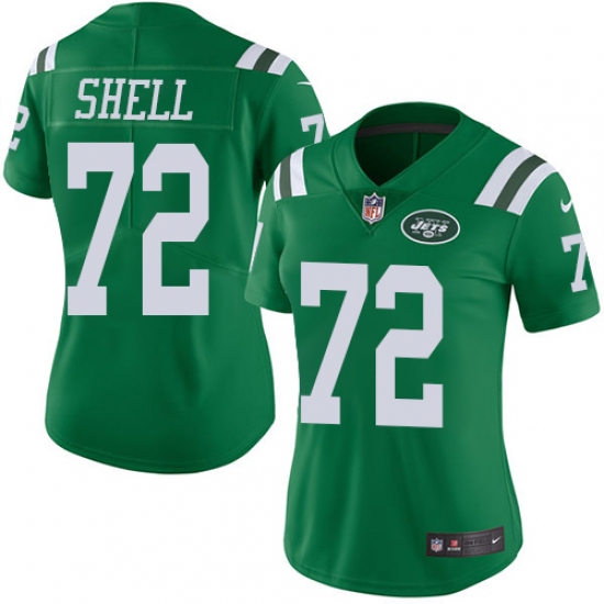 Women's Nike New York Jets 72 Brandon Shell Limited Green Rush Vapor Untouchable NFL Jersey