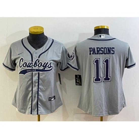 Women's Dallas Cowboys 11 Micah Parsons Grey With Patch Cool Base Stitched Baseball Jersey