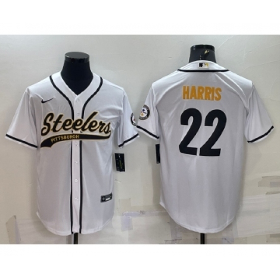 Men's Pittsburgh Steelers 22 Najee Harris White With Patch Cool Base Stitched Baseball Jersey