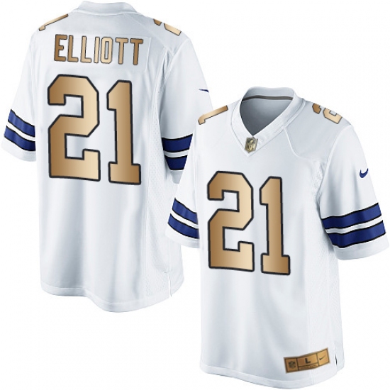 Men's Nike Dallas Cowboys 21 Ezekiel Elliott Limited White/Gold NFL Jersey