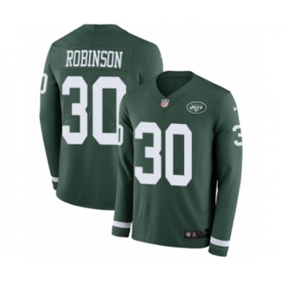 Youth Nike New York Jets 30 Rashard Robinson Limited Green Therma Long Sleeve NFL Jersey