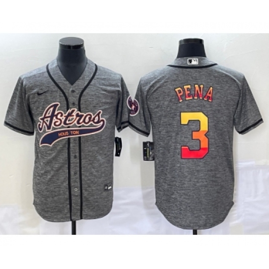 Men's Houston Astros 3 Jeremy Pena Grey Gridiron Cool Base Stitched Baseball Jersey