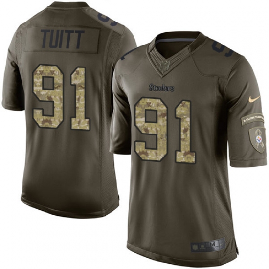 Youth Nike Pittsburgh Steelers 91 Stephon Tuitt Elite Green Salute to Service NFL Jersey