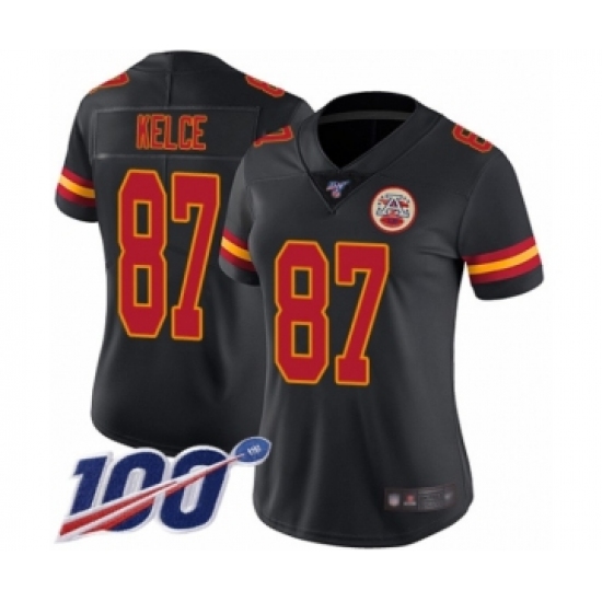 Women's Nike Kansas City Chiefs 87 Travis Kelce Limited Black Rush Vapor Untouchable 100th Season NFL Jersey