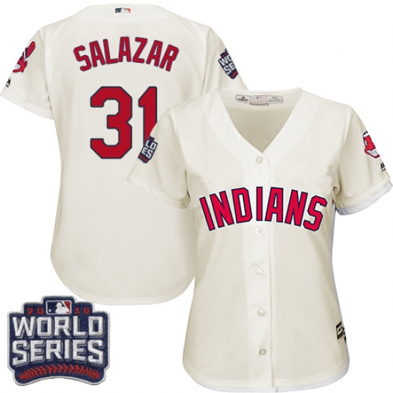 Women's Majestic Cleveland Indians 31 Danny Salazar Authentic Cream Alternate 2 2016 World Series Bound Cool Base MLB Jersey